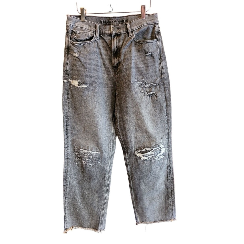 American Eagle Highest Rise Boyfriend Jeans 10 Short Womens Distressed Grey‎